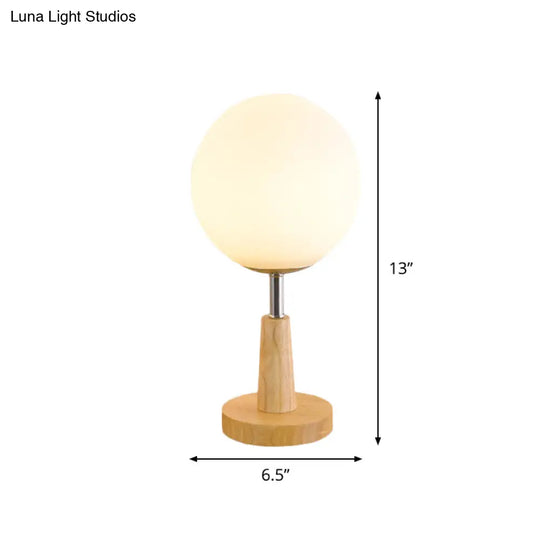 Modernist Frosted Glass Night Table Light - Globe/Cylinder/Square Design Wood Lamp For Bedside