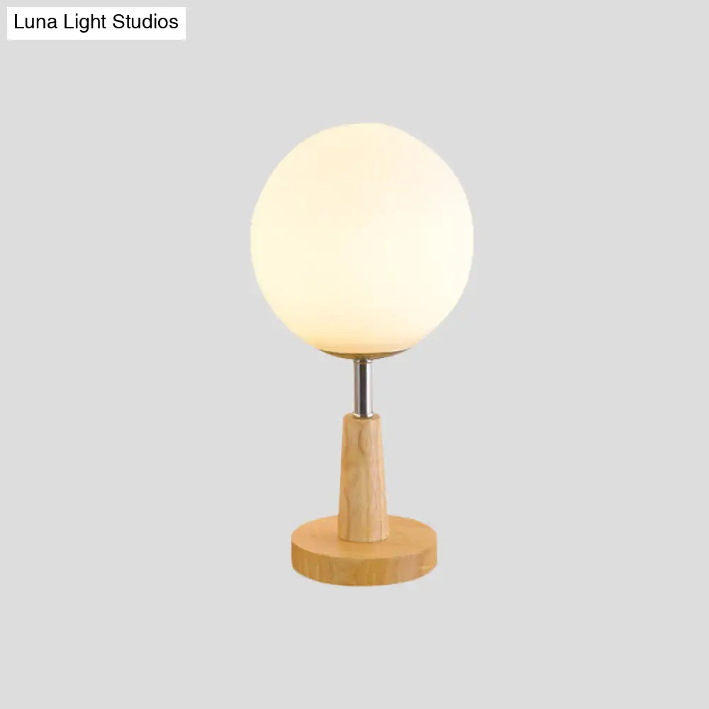 Modernist Frosted Glass Night Table Light - Globe/Cylinder/Square Design Wood Lamp For Bedside