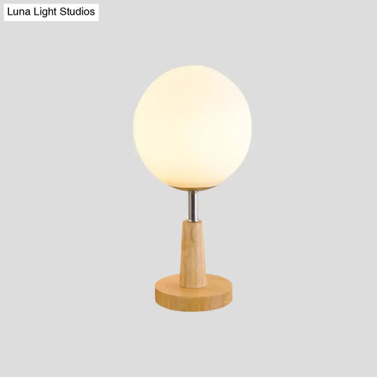 Modernist Frosted Glass Night Table Light - Globe/Cylinder/Square Design Wood Lamp For Bedside