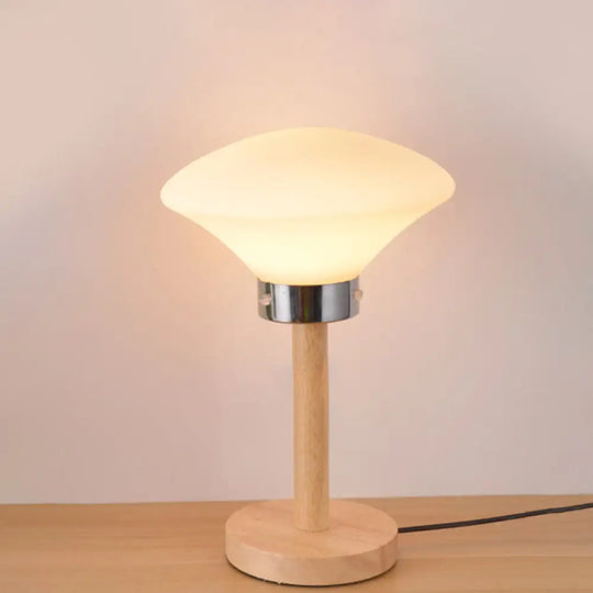 Modernist Frosted Glass Night Table Light - Globe/Cylinder/Square Design Wood Lamp For Bedside /