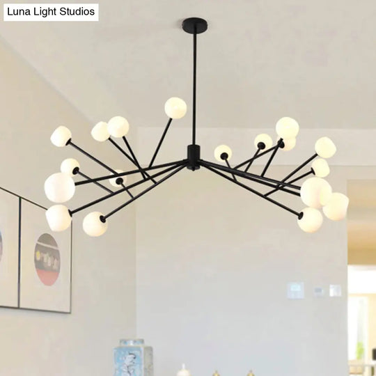 Modernist Frosted Glass Pendant Light - Elegant 18-Light Black Branch Chandelier For Living Room