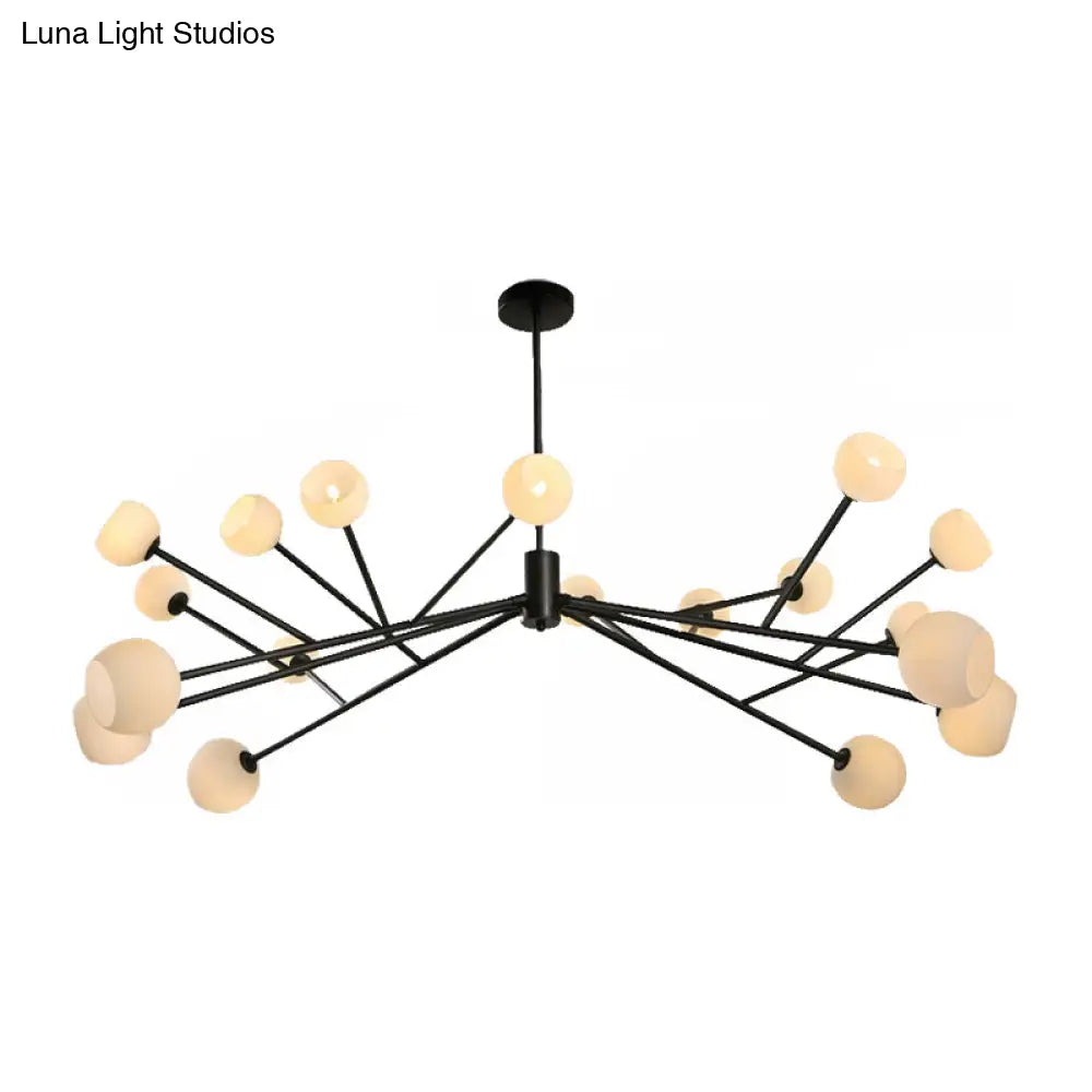 Modernist Frosted Glass Pendant Light - Elegant 18-Light Black Branch Chandelier For Living Room