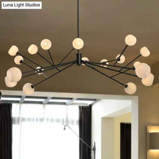 Modernist Frosted Glass Pendant Light - Elegant 18-Light Black Branch Chandelier For Living Room