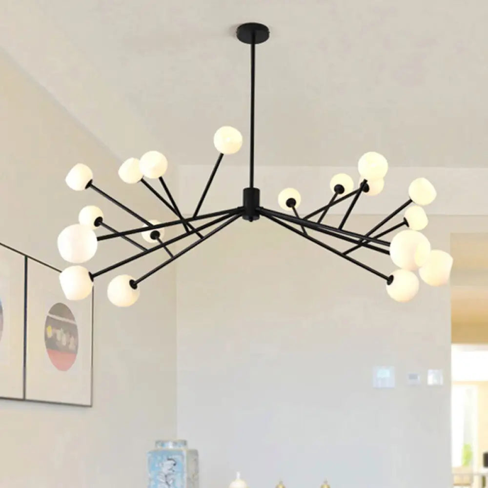 Modernist Frosted Glass Pendant Light - Elegant 18-Light Black Branch Chandelier For Living Room