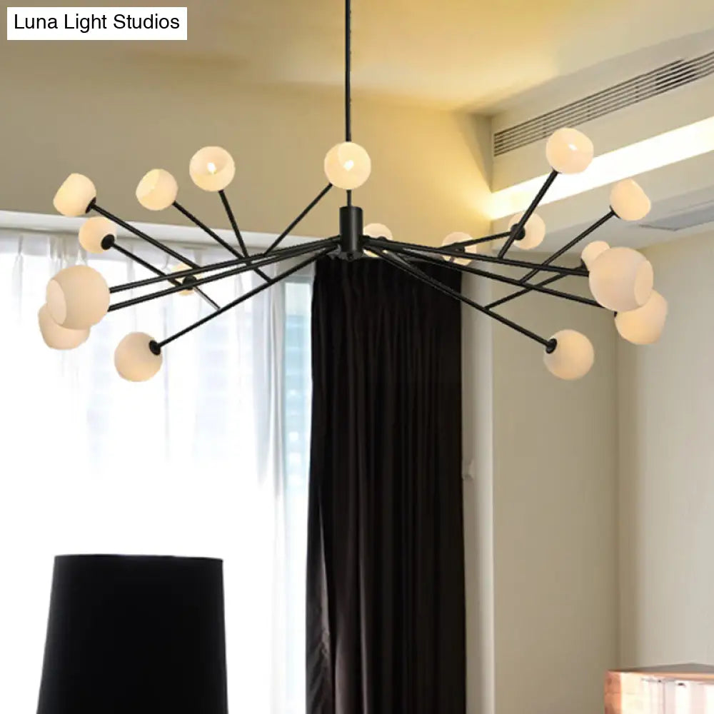 Modernist Frosted Glass Pendant Light - Elegant 18-Light Black Branch Chandelier For Living Room