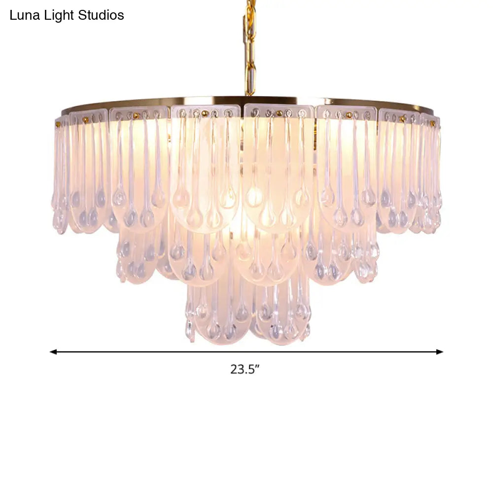 Modernist Frosted Glass Tiered Chandelier Light With Metal Chain - 16/23.5 W 3/8 Lights Gold