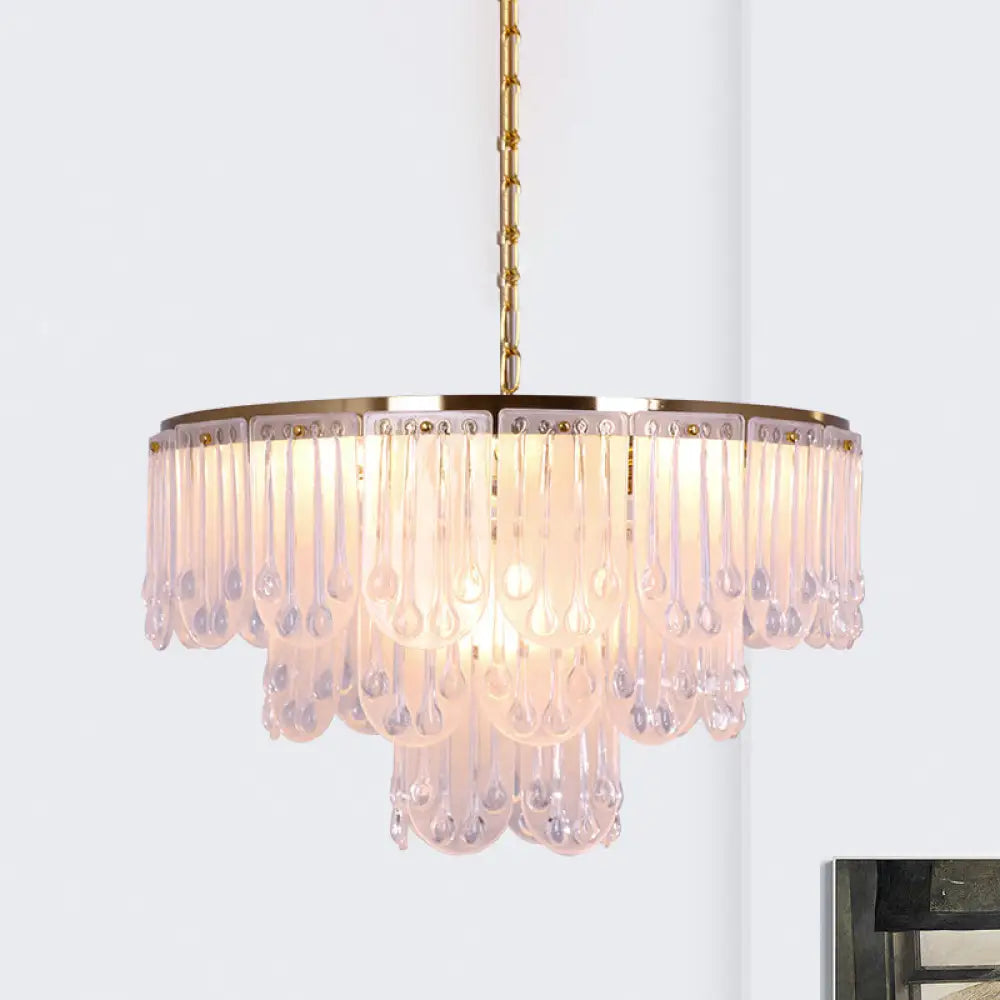 Modernist Frosted Glass Tiered Chandelier Light With Metal Chain - 16/23.5 W 3/8 Lights Gold / 16