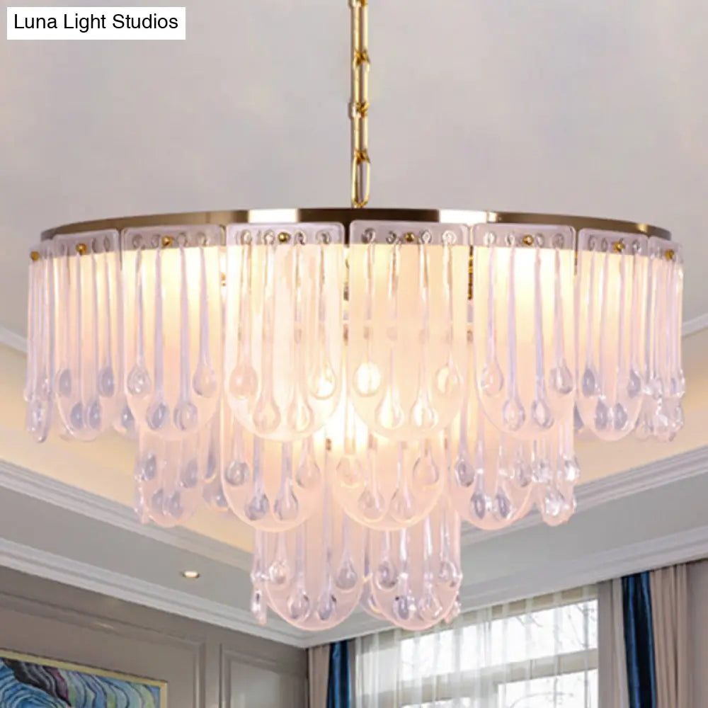 Modernist Frosted Glass Tiered Chandelier Light With Metal Chain - 16/23.5 W 3/8 Lights Gold