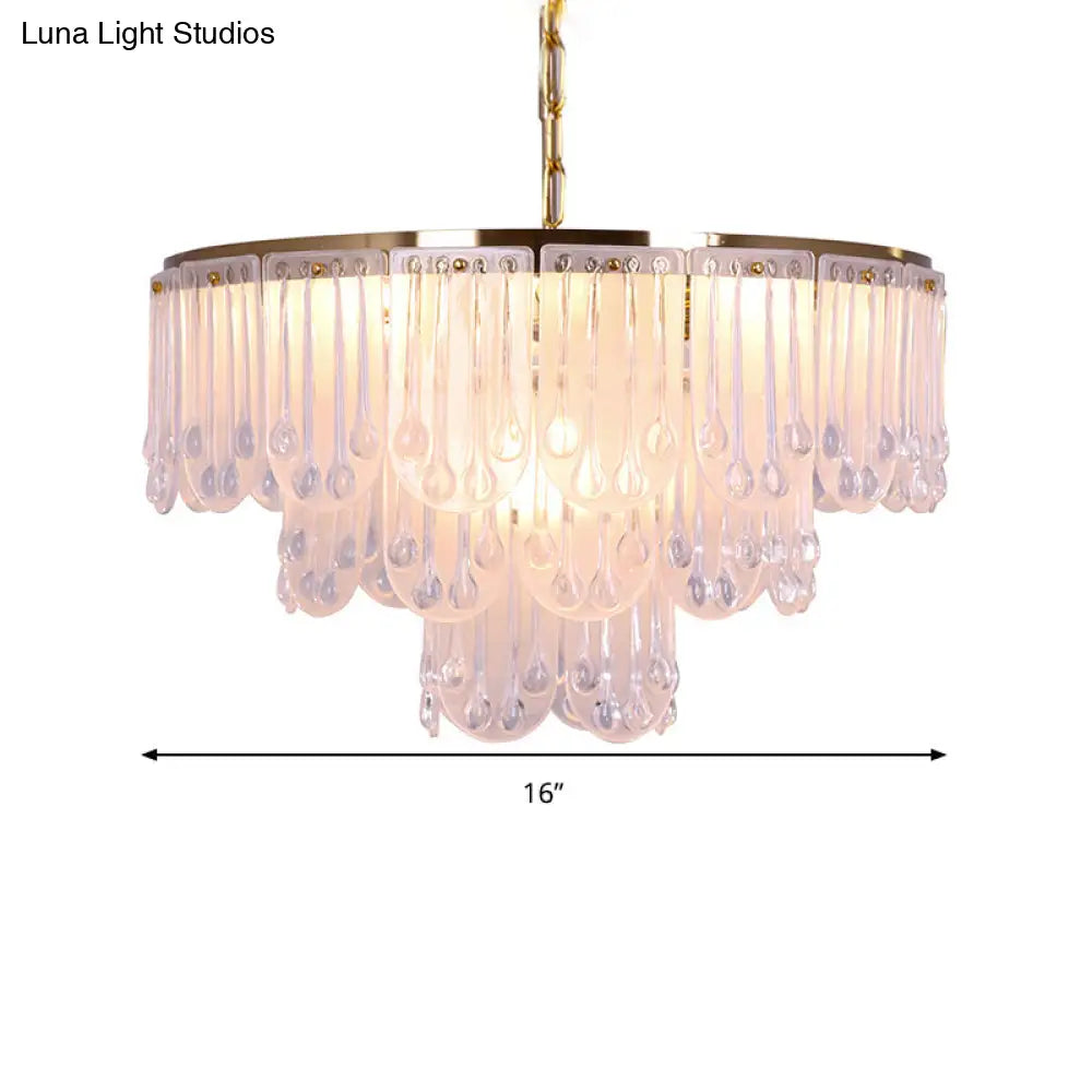 Modernist Frosted Glass Tiered Chandelier Light With Metal Chain - 16/23.5 W 3/8 Lights Gold