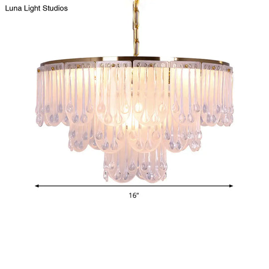 Modernist Frosted Glass Tiered Chandelier Light With Metal Chain - 16/23.5 W 3/8 Lights Gold