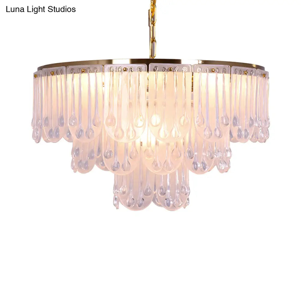 Modernist Frosted Glass Tiered Chandelier Light With Metal Chain - 16/23.5 W 3/8 Lights Gold