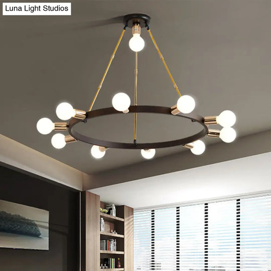 Frosted White Glass Bubble Chandelier - 11 Heads Black Ceiling Pendant Light Modernist Design