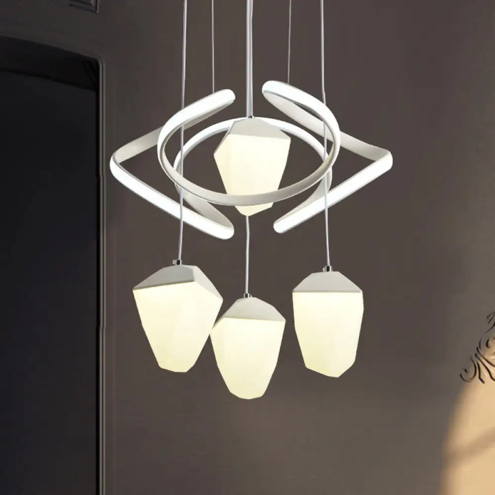 Modernist Geometric Acrylic Cluster Pendant - 4-Light White Led Ceiling Suspension Lamp