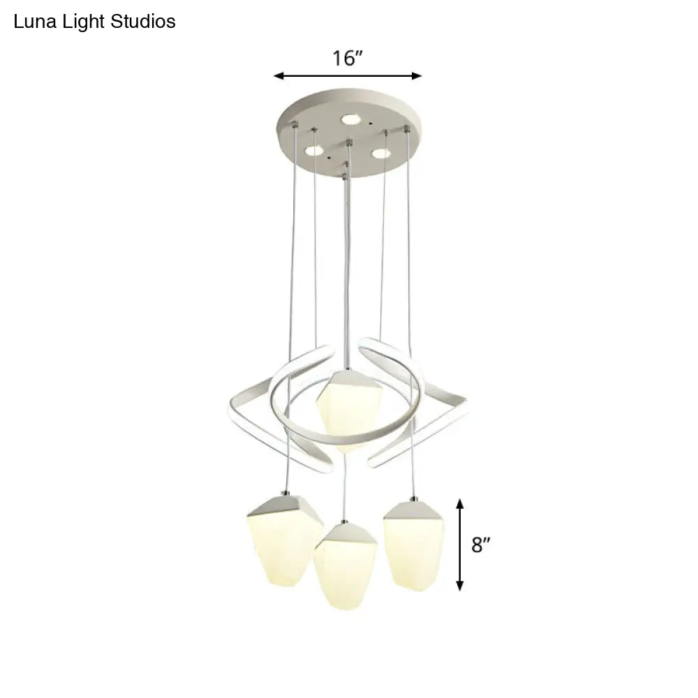 Modern Geometric Acrylic Pendant Light: 4-Light Led Cluster Suspension Lamp White With Twist Beam