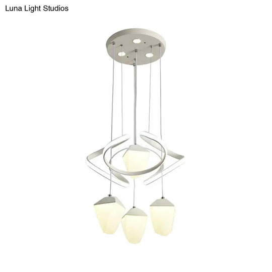 Modernist Geometric Acrylic Cluster Pendant - 4-Light White Led Ceiling Suspension Lamp