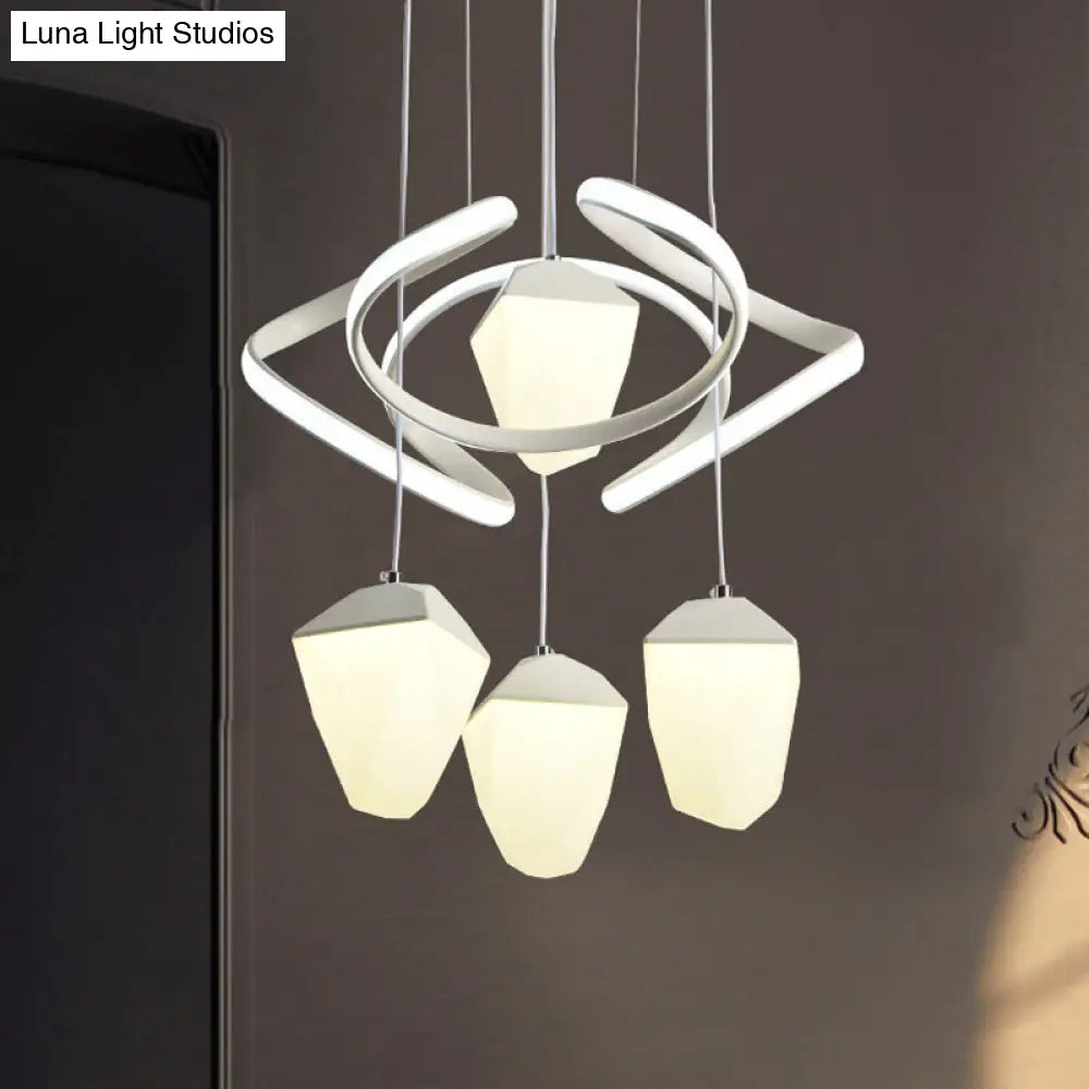 Modern Geometric Acrylic Pendant Light: 4-Light Led Cluster Suspension Lamp White With Twist Beam