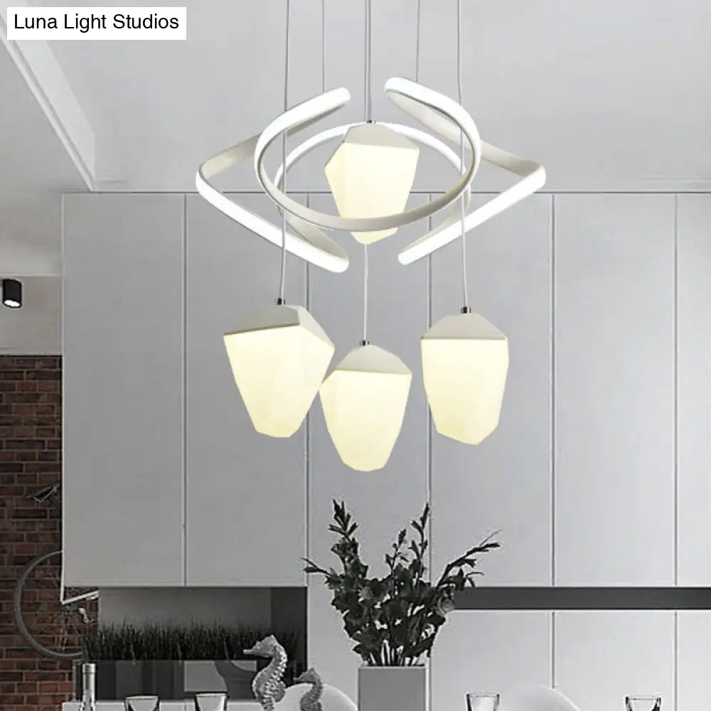 Modern Geometric Acrylic Pendant Light: 4-Light Led Cluster Suspension Lamp White With Twist Beam