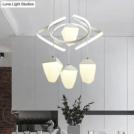 Modernist Geometric Acrylic Cluster Pendant - 4-Light White Led Ceiling Suspension Lamp