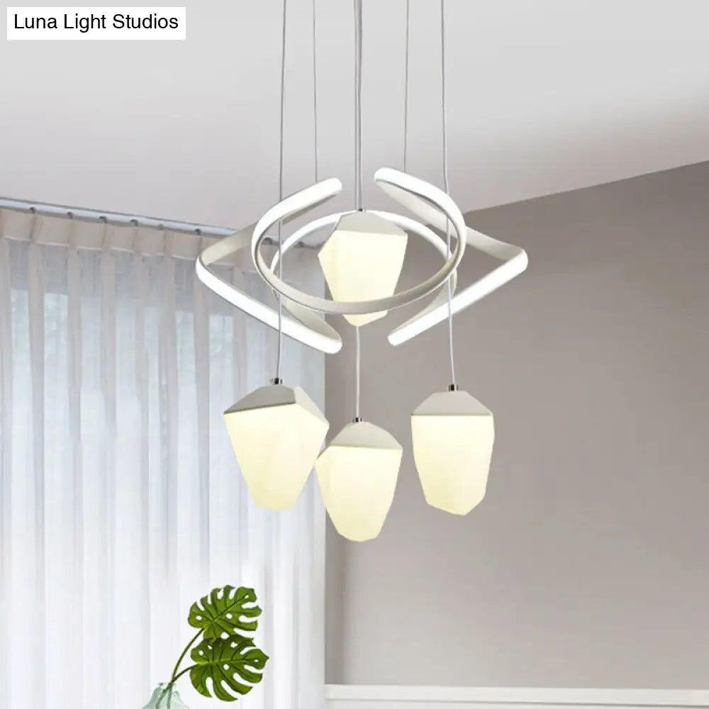 Modern Geometric Acrylic Pendant Light: 4-Light Led Cluster Suspension Lamp White With Twist Beam