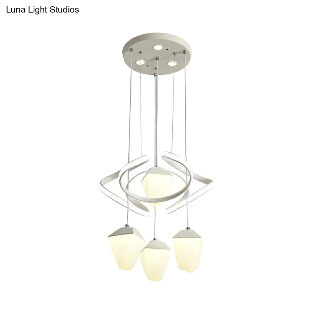 Modern Geometric Acrylic Pendant Light: 4-Light Led Cluster Suspension Lamp White With Twist Beam