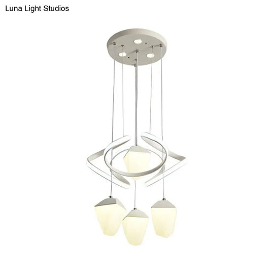 Modern Geometric Acrylic Pendant Light: 4-Light Led Cluster Suspension Lamp White With Twist Beam