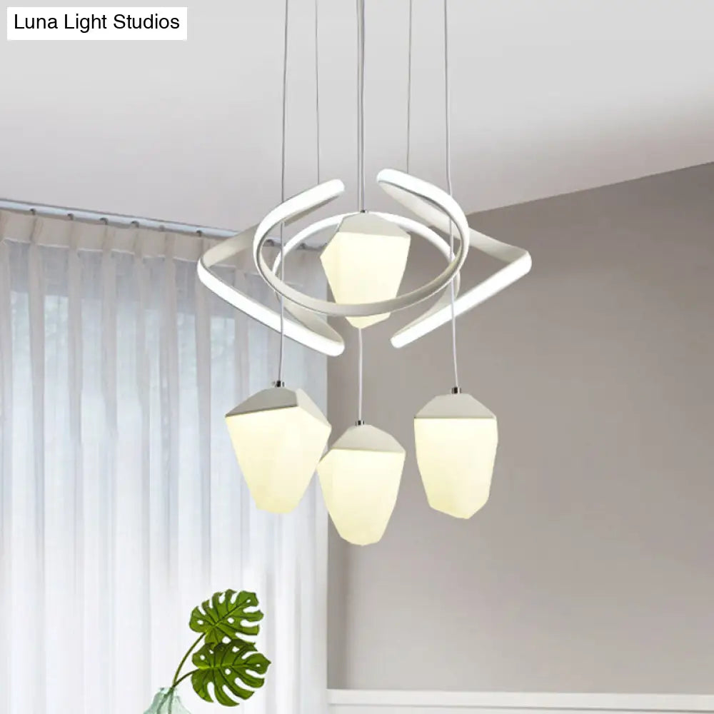 Modernist Geometric Acrylic Cluster Pendant - 4-Light White Led Ceiling Suspension Lamp