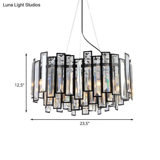 Modernist Geometric Crystal Prism Chandelier - 6-Head Black Led Hanging Lamp For Dining Room