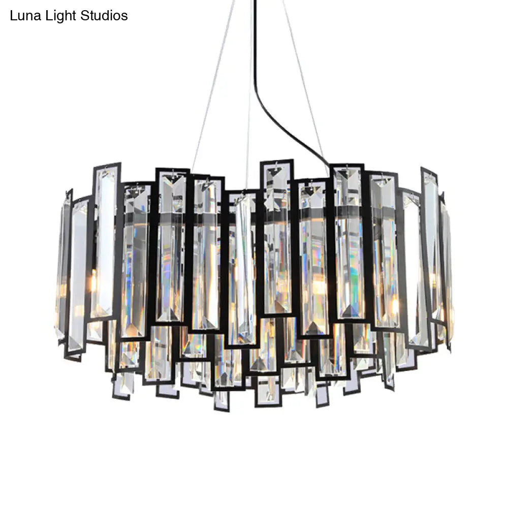 Modernist Geometric Crystal Prism Chandelier - 6-Head Black Led Hanging Lamp For Dining Room