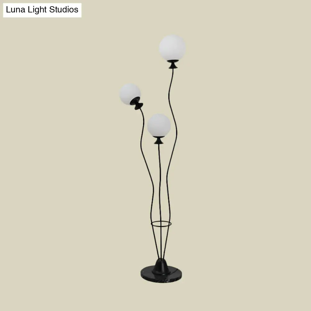 Modernist Glass Ball Standing Floor Lamp With Curved Arm - 3 Heads For Living Room Reading