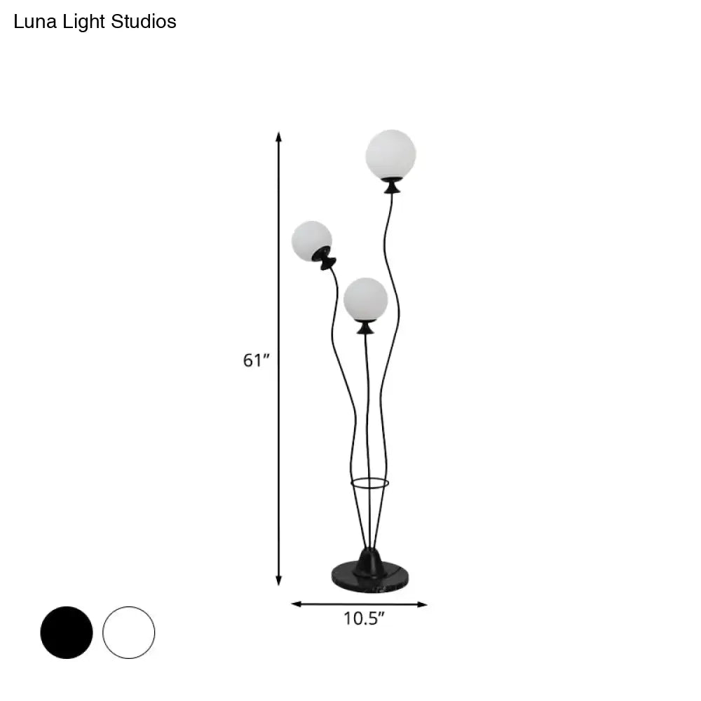 Modernist Glass Ball Standing Floor Lamp With Curved Arm - 3 Heads For Living Room Reading