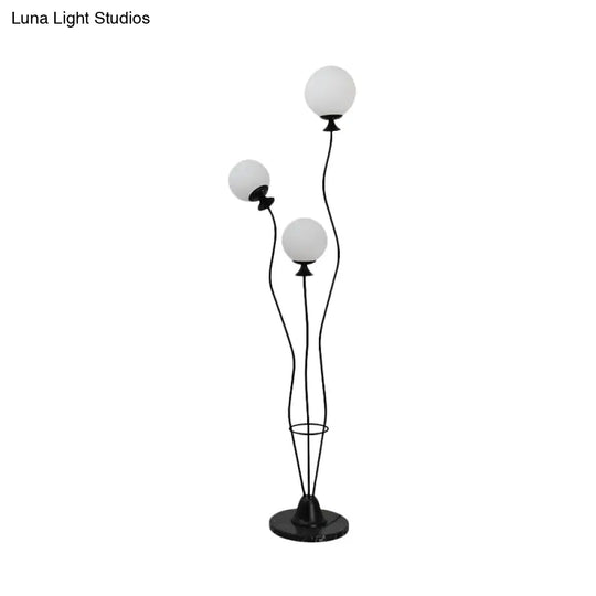 Modernist Glass Ball Standing Floor Lamp With Curved Arm - 3 Heads For Living Room Reading