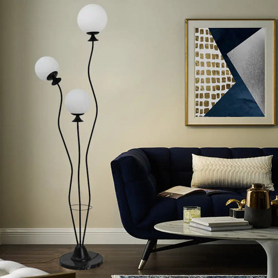 Modernist Glass Ball Standing Floor Lamp With Curved Arm - 3 Heads For Living Room Reading