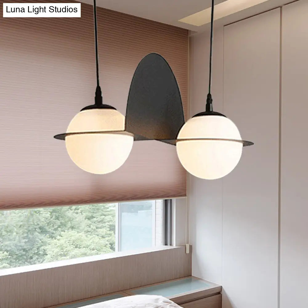 Modernist Glass Cluster Pendant Light With 2/3 White Ball Shades And Black Led Hanging