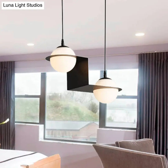 Modernist Ball White Glass Cluster Pendant Light - Straight/Curved Design 2/3 Lights Black Led