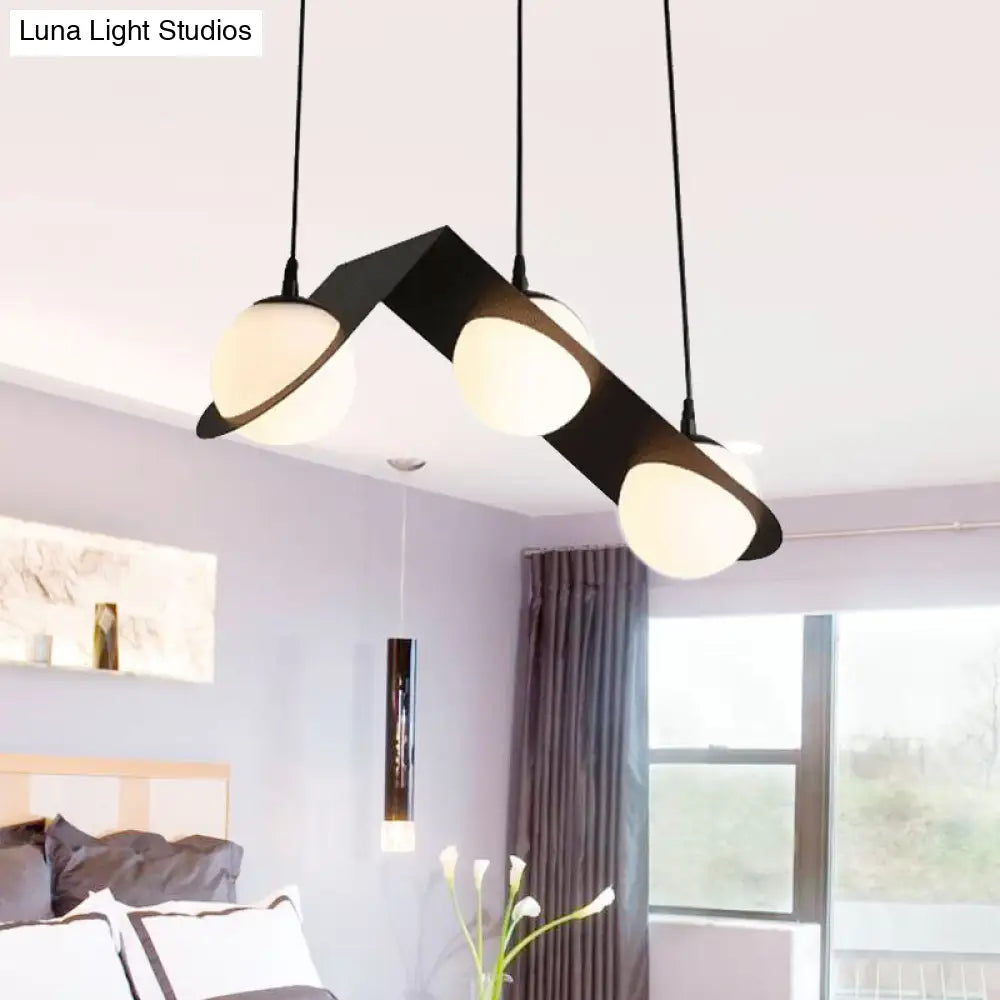 Modernist Glass Cluster Pendant Light With 2/3 White Ball Shades And Black Led Hanging