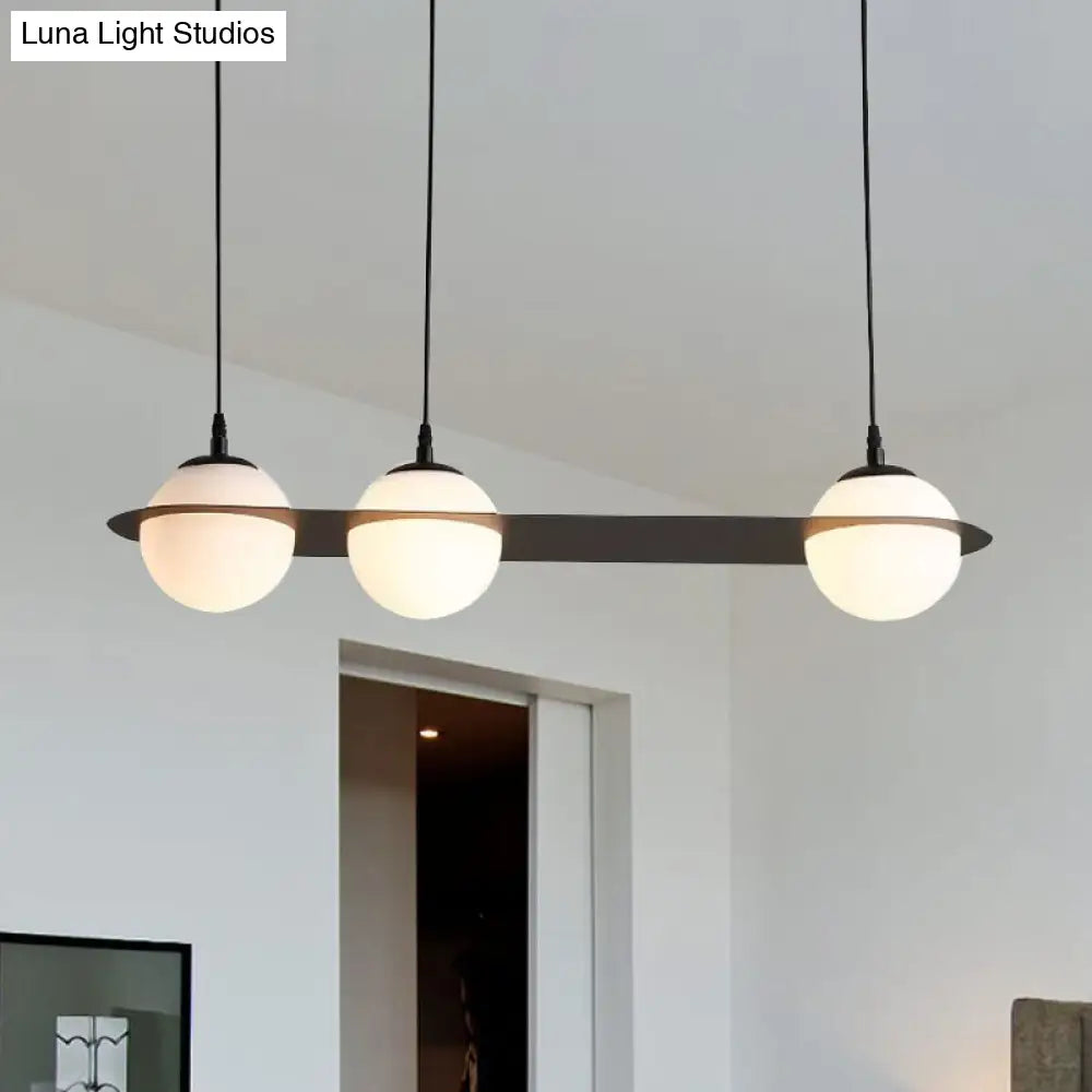 Modernist Ball White Glass Cluster Pendant Light - Straight/Curved Design 2/3 Lights Black Led