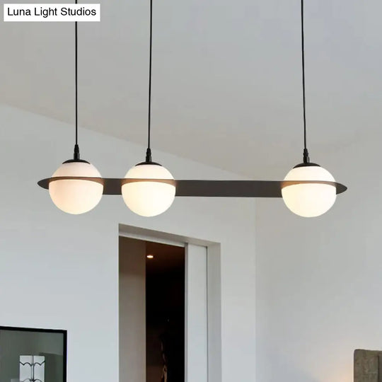 Modernist Ball White Glass Cluster Pendant Light - Straight/Curved Design 2/3 Lights Black Led