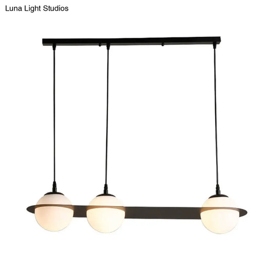 Modernist Ball White Glass Cluster Pendant Light - Straight/Curved Design 2/3 Lights Black Led