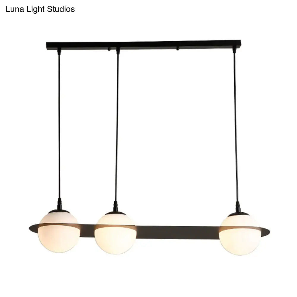 Modernist Glass Cluster Pendant Light With 2/3 White Ball Shades And Black Led Hanging