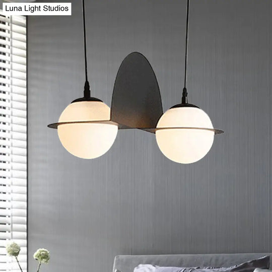 Modernist Ball White Glass Cluster Pendant Light - Straight/Curved Design 2/3 Lights Black Led