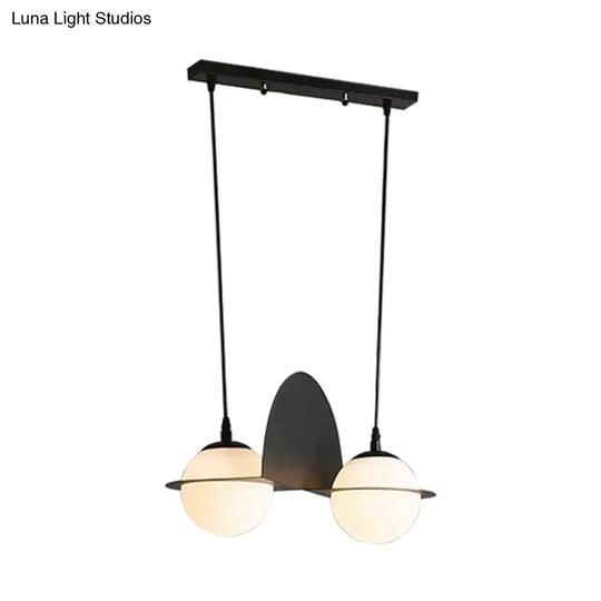 Modernist Ball White Glass Cluster Pendant Light - Straight/Curved Design 2/3 Lights Black Led