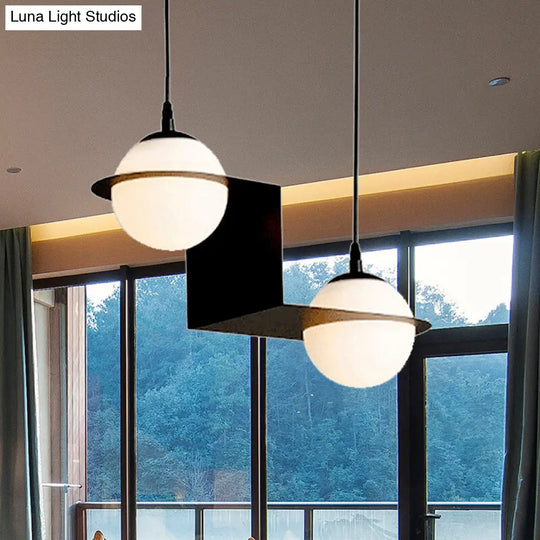 Modernist Ball White Glass Cluster Pendant Light - Straight/Curved Design 2/3 Lights Black Led