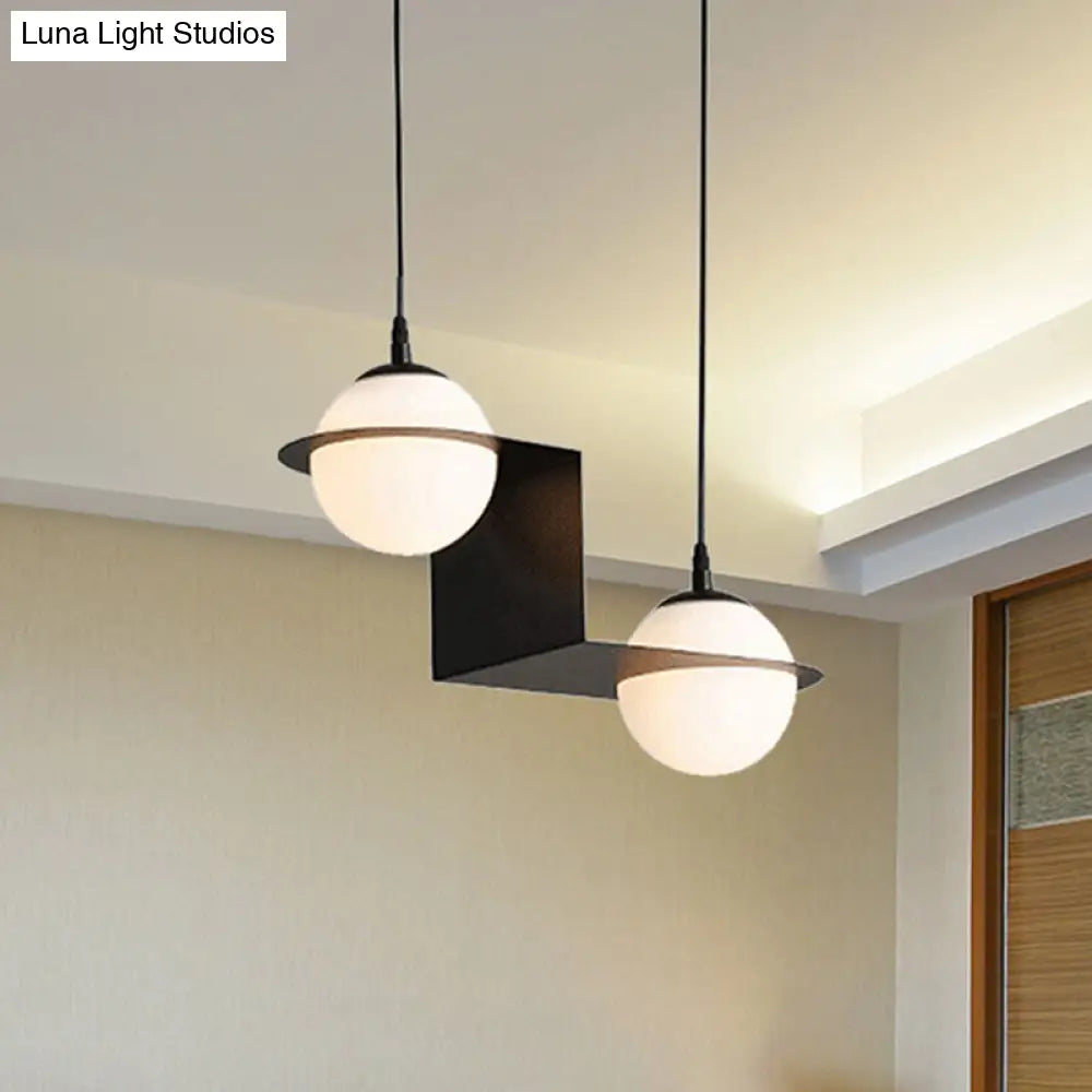 Modernist Ball White Glass Cluster Pendant Light - Straight/Curved Design 2/3 Lights Black Led