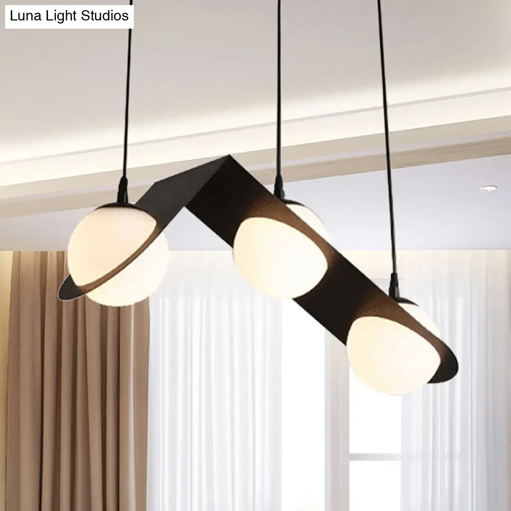 Modernist Ball White Glass Cluster Pendant Light - Straight/Curved Design 2/3 Lights Black Led