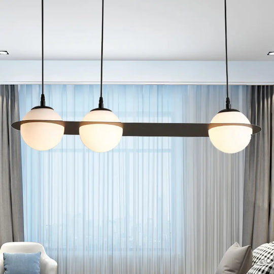 Modernist Glass Cluster Pendant Light With 2/3 White Ball Shades And Black Led Hanging 3 / Straight