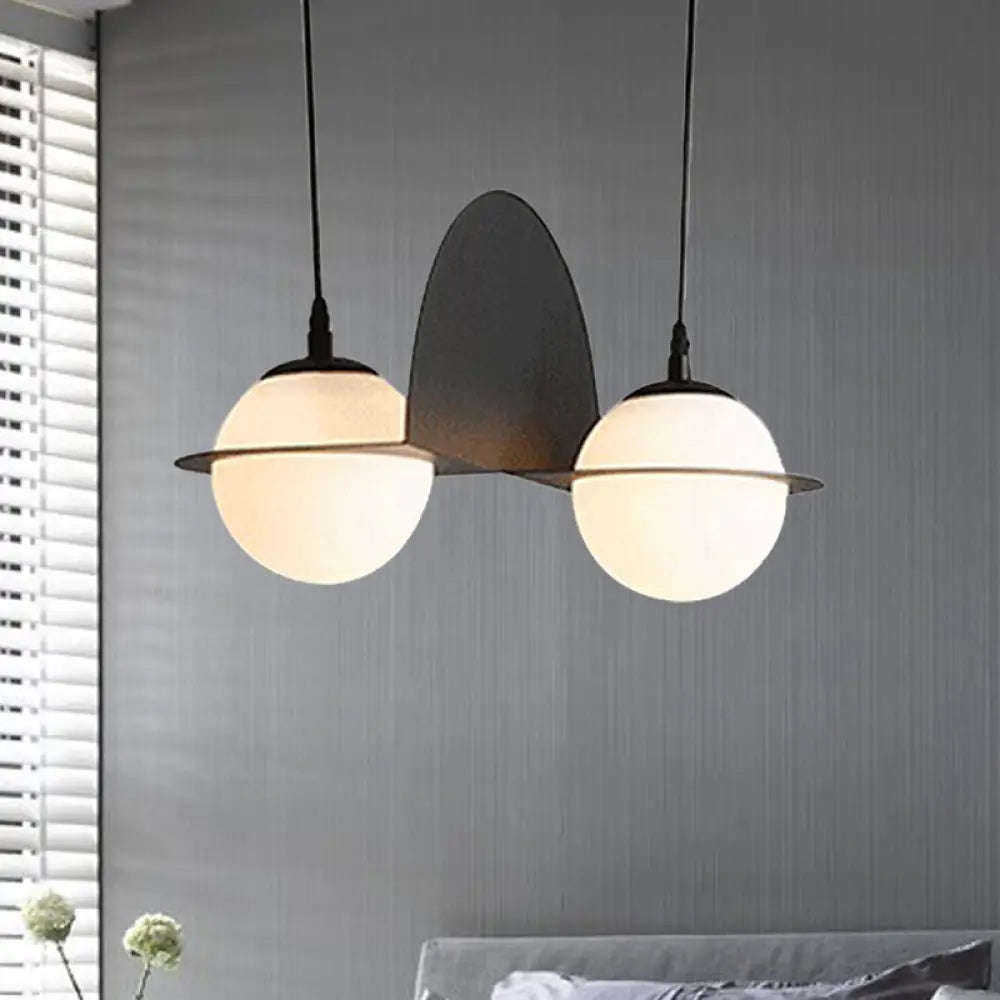 Modernist Glass Cluster Pendant Light With 2/3 White Ball Shades And Black Led Hanging 2 / Straight