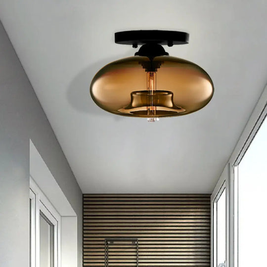Modernist Glass Flush Ceiling Light Fixture - Oblong Shape 1 Sky Blue/Amber/Smoke Gray/Coffee 11’