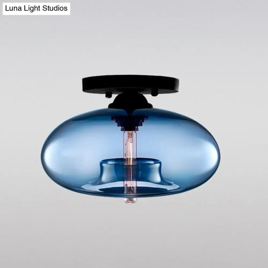 Modernist Glass Flush Ceiling Light Fixture - Oblong Shape 1 Sky Blue/Amber/Smoke Gray/Coffee 11’