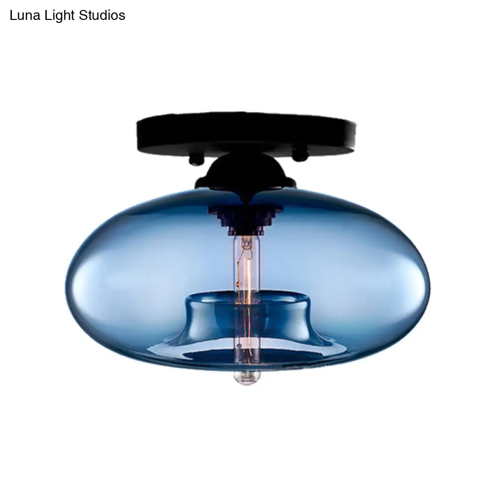 Modernist Glass Flush Ceiling Light Fixture - Oblong Shape 1 Sky Blue/Amber/Smoke Gray/Coffee 11’