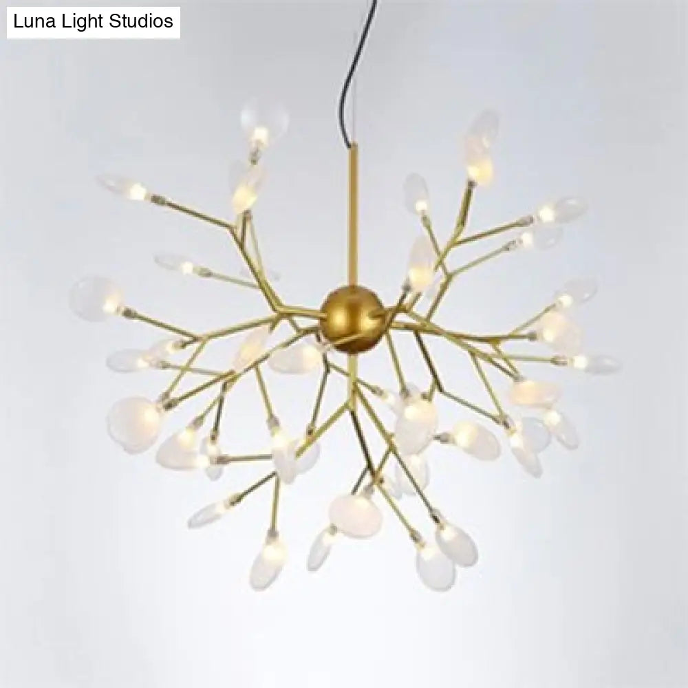 Modernist Glass Hanging Lamp With Leaf Shade - 27/36 Lights Chandelier Pendant Light In Black/Gold